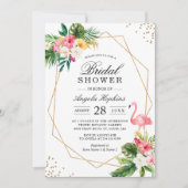 熱帯フローラ金ゴールドフレームフラミンゴブライダルシャワー 招待状 (正面)