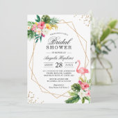 熱帯フローラ金ゴールドフレームフラミンゴブライダルシャワー 招待状 (スタンド正面)