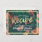 熱帯フローラ金ゴールドフレームブライダルシャワーレシピ インビテーションポストカード (正面/裏面)
