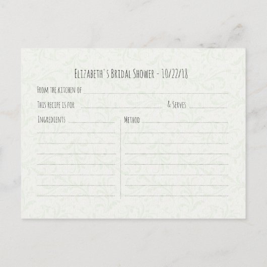 熱帯フローラ金ゴールドフレームブライダルシャワーレシピ インビテーションポストカード (裏面)