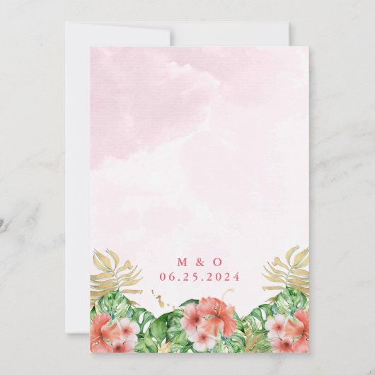 熱帯フローラ金ゴールド水彩結婚式招待状 招待状 (裏面)