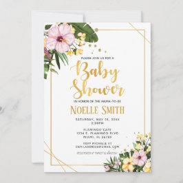 熱帯フローラ金ゴールド男女兼用ベビーシャワー 招待状