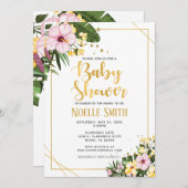 熱帯フローラ金ゴールド男女兼用ベビーシャワー 招待状 (正面/裏面)