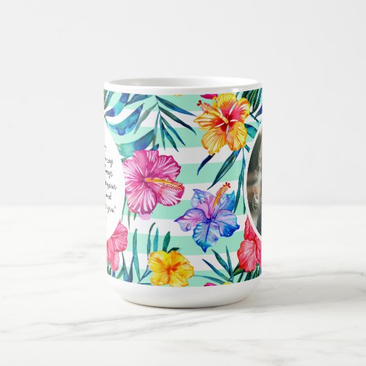 熱帯フローラ |アクアストライプ |母の日の写真 コーヒーマグカップ (中央)