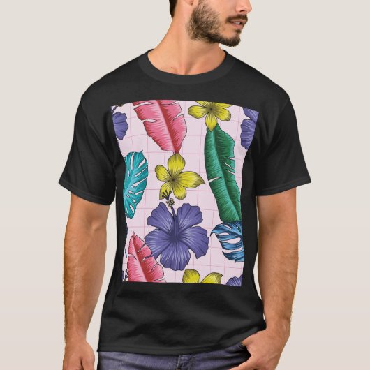 熱帯フローラ:シームレス葉なパターン Tシャツ (正面)
