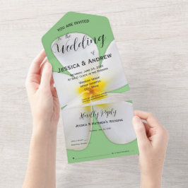 熱帯フローラ、セージの白いプルメリア結婚、 オールインワン招待状