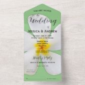 熱帯フローラ、セージの白いプルメリア結婚、 オールインワン招待状 (内側)