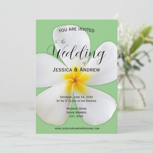 熱帯フローラ、セージの白いプルメリア結婚、 招待状 (スタンド正面)