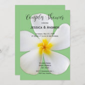 熱帯フローラ、セージの白いプルメリア、カップル 招待状 (正面/裏面)