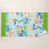熱帯フローラ(ダークグリーン縁どビーチタオル付き) ビーチタオル (正面)