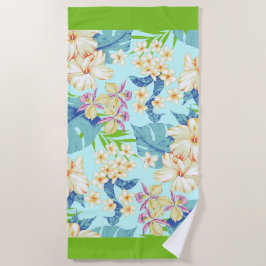 熱帯フローラ(ダークグリーン縁どビーチタオル付き) ビーチタオル