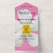 熱帯フローラ、ピンクの白いプルメリア結婚、 オールインワン招待状 (内側)