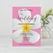 熱帯フローラ、ピンクの白いプルメリア結婚、 招待状 (スタンド正面)