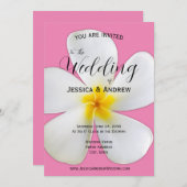 熱帯フローラ、ピンクの白いプルメリア結婚、 招待状 (正面/裏面)