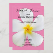 熱帯フローラ、ピンクの白いプルメリア、ブライダル 招待状 (正面/裏面)