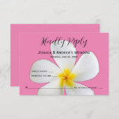 熱帯フローラ、ピンクの白いプルメリア、RSVP サンキューカード (正面/裏面)