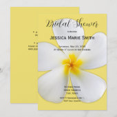 熱帯フローラ、白いプルメリアオンイエロー、ブライダル 招待状 (正面/裏面)