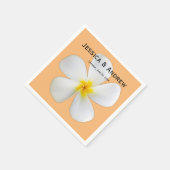 熱帯フローラ、白プルメリアオレンジ結婚ズ スタンダードカクテルナプキン (角)