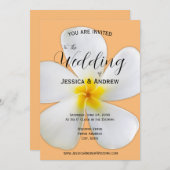 熱帯フローラ、白プルメリアオレンジ結婚ズ 招待状 (正面/裏面)