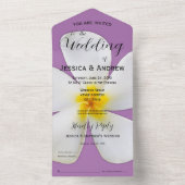 熱帯フローラ、白プルメリア、ラベンダー結婚、 オールインワン招待状 (内側)