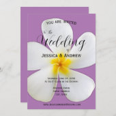 熱帯フローラ、白プルメリア、ラベンダー結婚、 招待状 (正面/裏面)