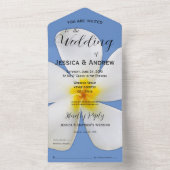 熱帯フローラ、青の白いプルメリア結婚、 オールインワン招待状 (内側)