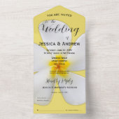 熱帯フローラ、黄色の白いプルメリア結婚、 オールインワン招待状 (内側)