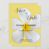 熱帯フローラ、黄色の白いプルメリア結婚、 セーブザデート (正面/裏面)