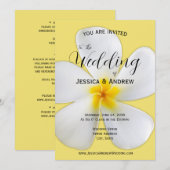 熱帯フローラ、黄色の白いプルメリア結婚、 招待状 (正面/裏面)
