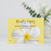 熱帯フローラ、黄色の白いプルメリア、RSVP サンキューカード (スタンド正面)