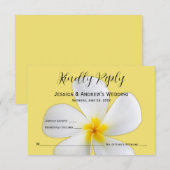 熱帯フローラ、黄色の白いプルメリア、RSVP サンキューカード (正面/裏面)