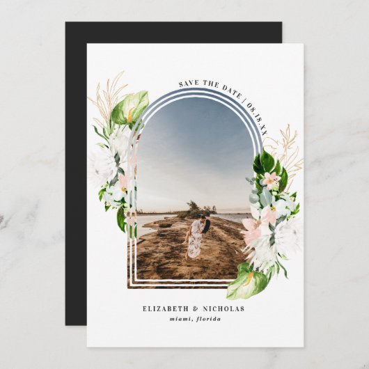 熱帯フローラ | Boho日付を保存 セーブザデート (正面/裏面)