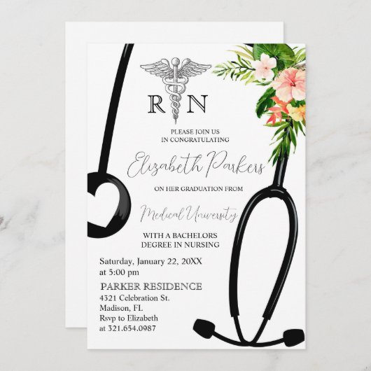 熱帯フローラRN看護学校卒業パーティー 招待状 (正面/裏面)