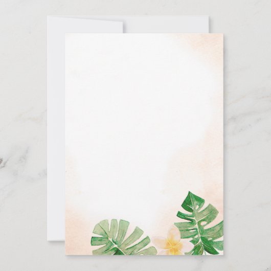 熱帯ブライダルシャワーと金ゴールドフレームアーチ 招待状 (裏面)