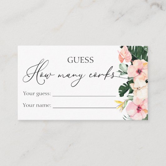 熱帯ブライダルシャワーはコルクの数を推測 エンクロージャーカード (正面)