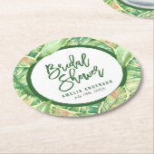 熱帯ブライダルシャワーグリーンウォーター葉カラー ラウンドペーパーコースター (アングル)