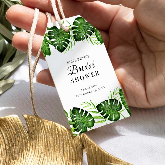 熱帯ブライダルシャワージャングルウォーターカラーグリーンリー ギフトタグ