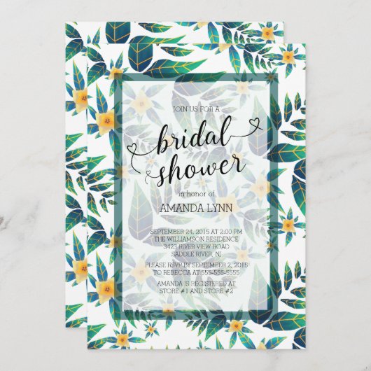 熱帯ブライダルシャワーハイビスカスフローラ 招待状 (正面/裏面)