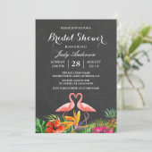 熱帯ブライダルシャワーフローラシャルボードフラミンゴ 招待状 (スタンド正面)