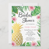 熱帯ブライダルシャワー招待，金ゴールドパイナップル 招待状 (正面)