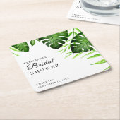 熱帯ブライダルシャワー水彩文字ジャングル スクエアペーパーコースター (アングル)