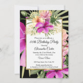 熱帯ブラックパープルピンクハイビスカスフローラパーティー 招待状 (正面)