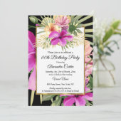 熱帯ブラックパープルピンクハイビスカスフローラパーティー 招待状 (スタンド正面)