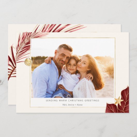 熱帯ブルゴーニュと金ゴールドの緑の写真 シーズンカード (正面/裏面)