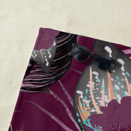 熱帯ブルゴーニュハイビスカスフローラ ビーチタオル