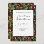 熱帯ブルゴーニュ赤オーキッド結婚フローラ 招待状 (正面/裏面)