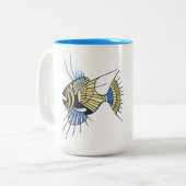 熱帯ブルーイエロー水中競技魚 ツートーンマグカップ (正面左)