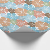熱帯ブルーオレンジピーチグリーンハイビスカスフラワー ラッピングペーパー (角)