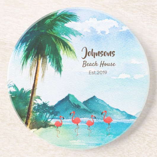 熱帯ブルーグリーンウォーターカラーシー コースター (正面)