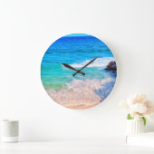 熱帯ブルーターコイズ海波 ラージ壁時計 (ホーム)